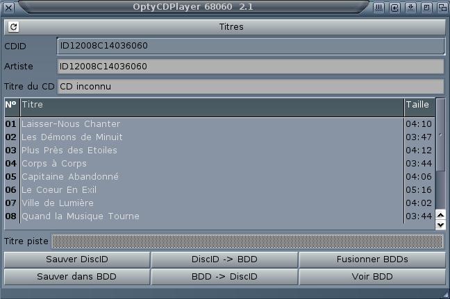 OptyCDPlayer Titres